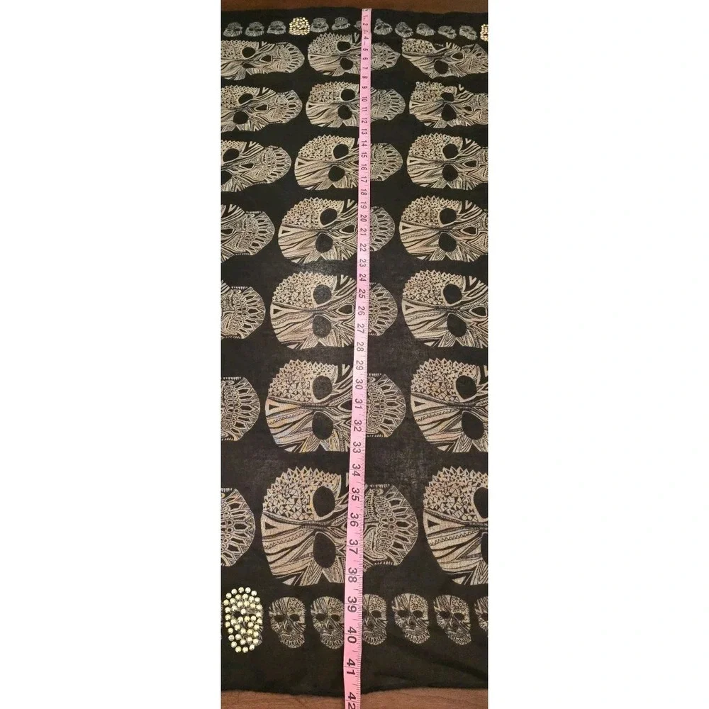 Women Scarf Skull Shawl Soft Long Elegant Classical Sheer Black Beaded Halloween